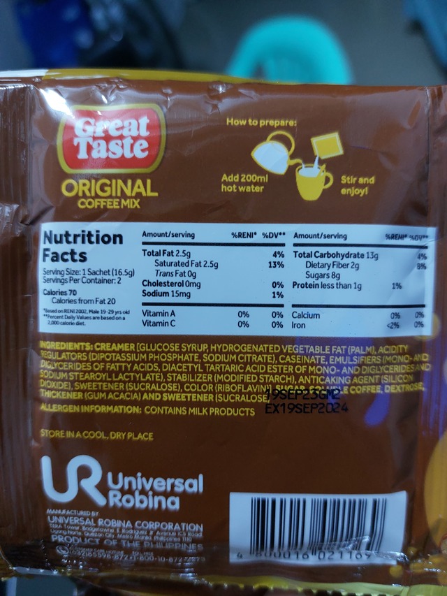 Nutrition label