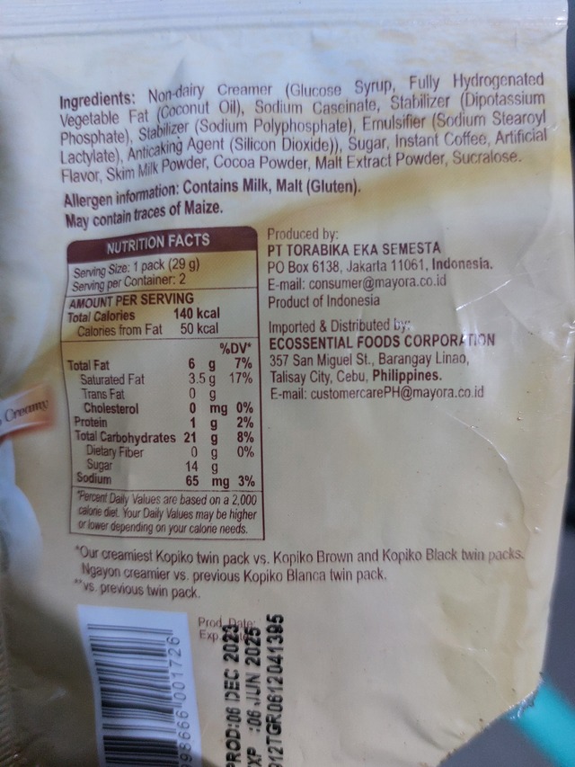 Nutrition label