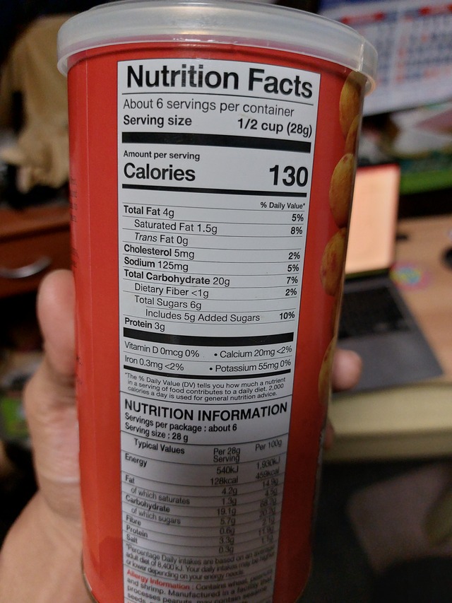 Nutrition label