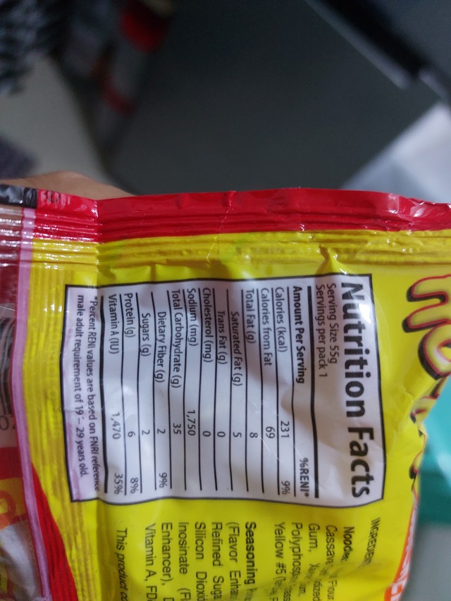 Nutrition label