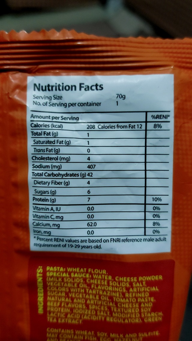Nutrition label