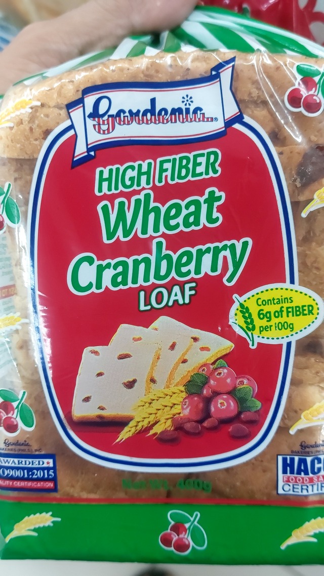 gardenia high fiber wheat cranberry loaf