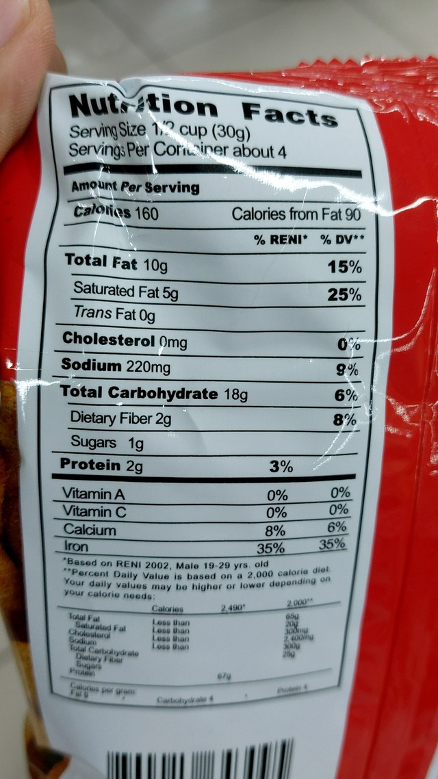 Nutrition label