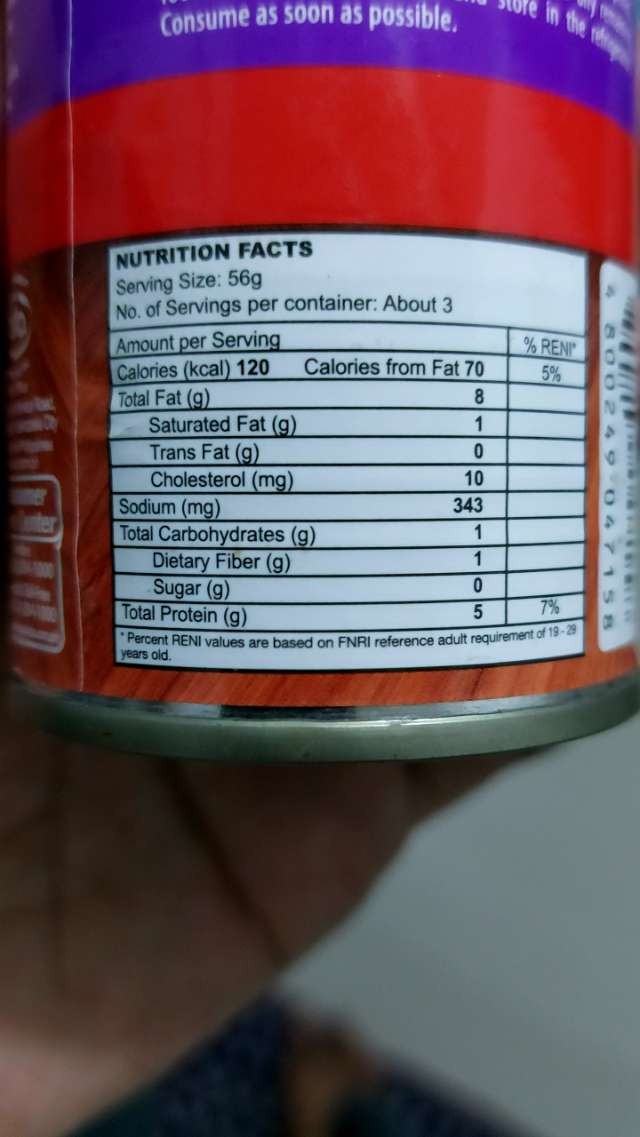 Nutrition label