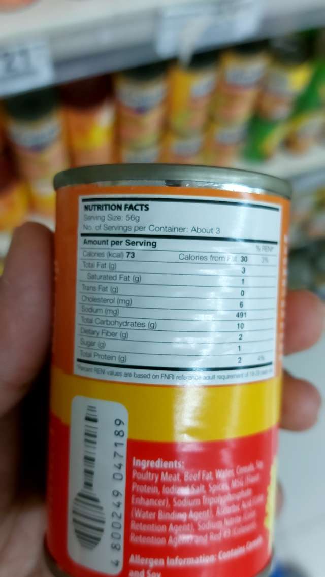 Nutrition label
