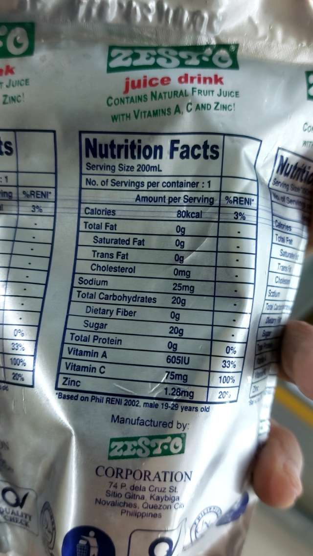 Nutrition label