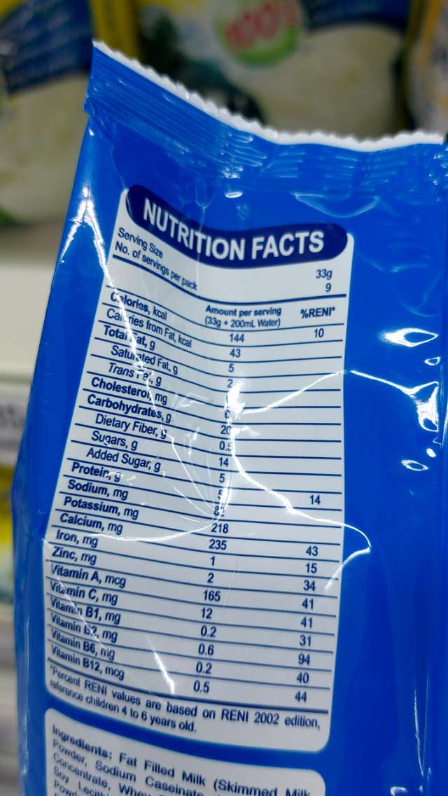 Nutrition label