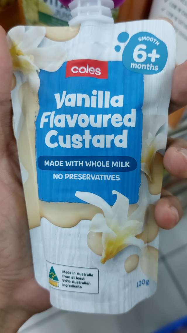 Coles Vanilla Flavoured Custard MADE WITH WHOLE MILK No preservatives