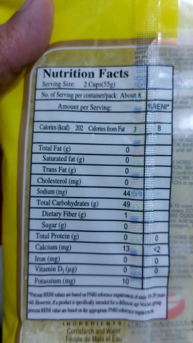 Nutrition label