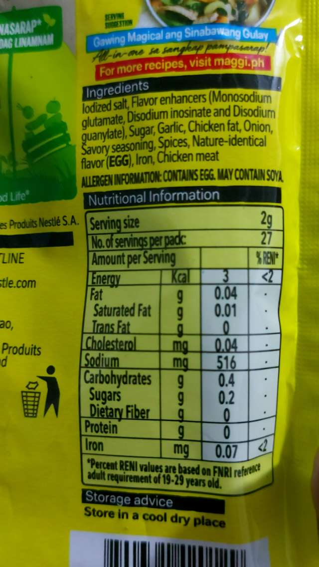Nutrition label