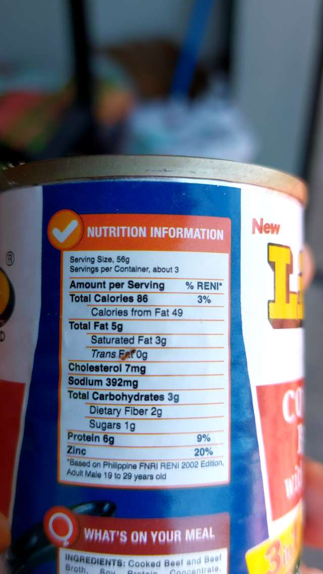 Nutrition label
