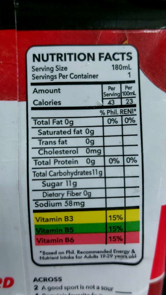 Nutrition label