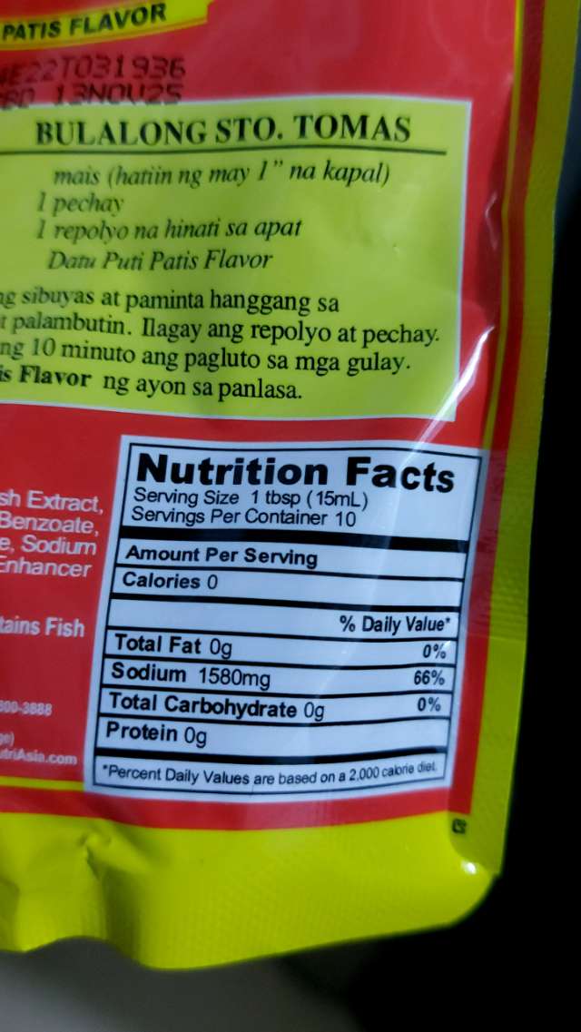 Nutrition label