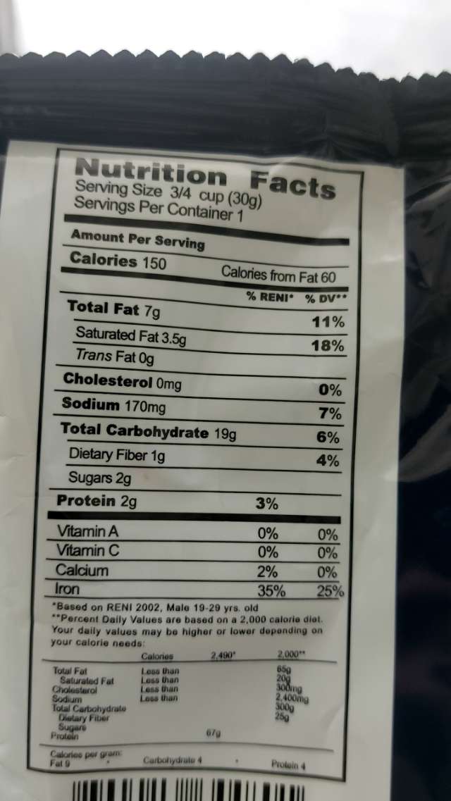 Nutrition label