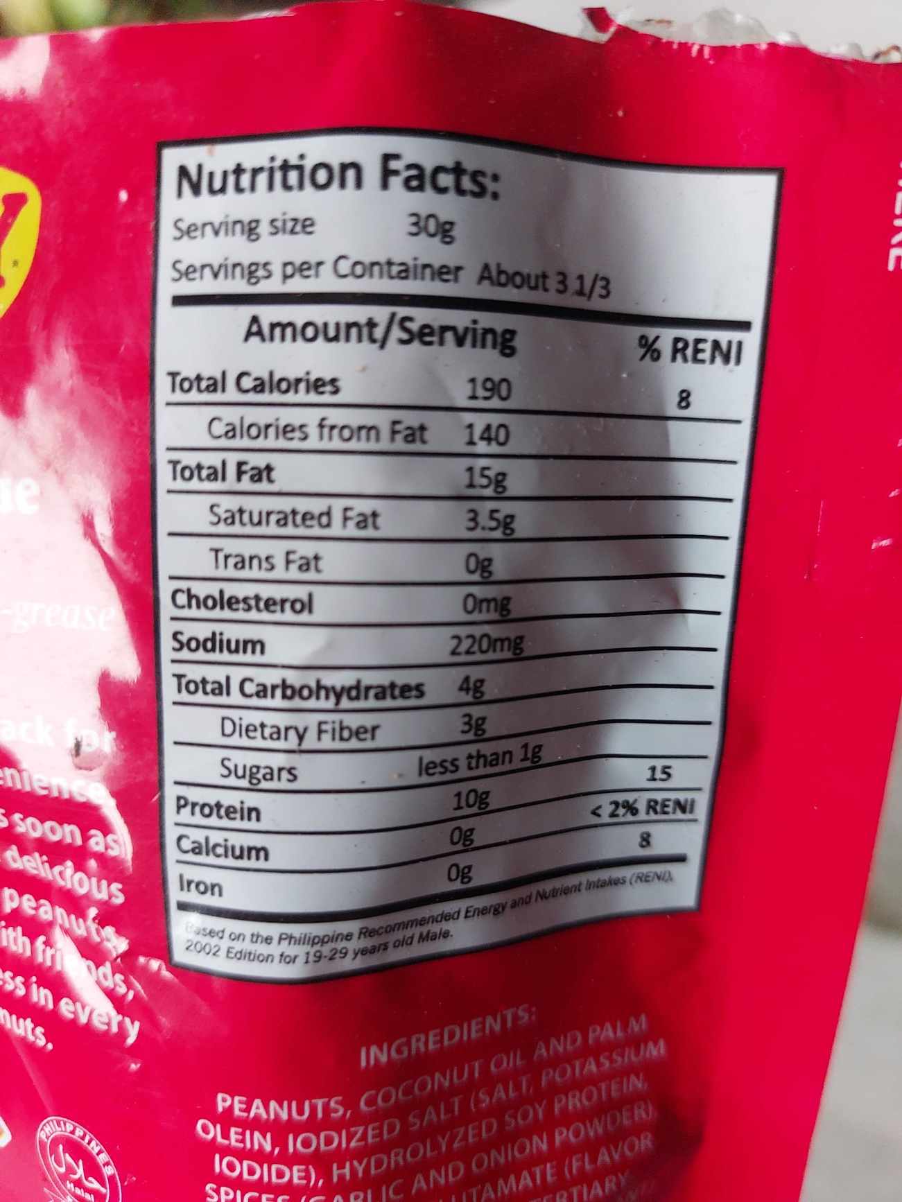 Nutrition label