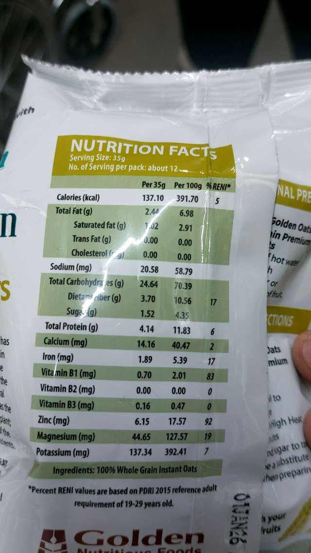 Nutrition label