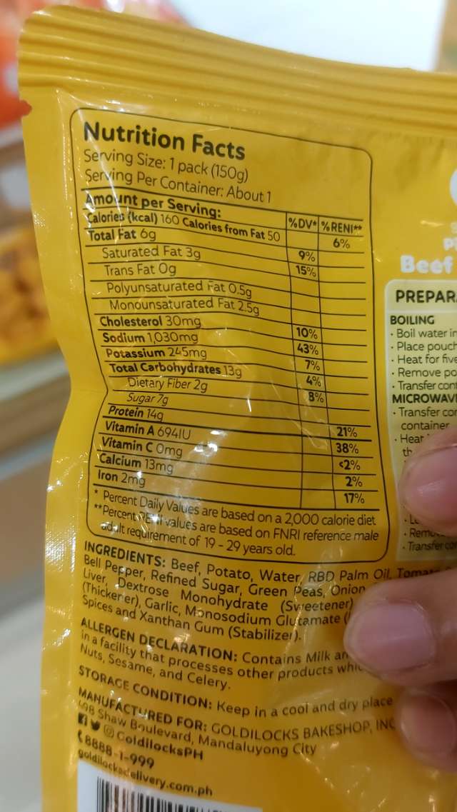 Nutrition label