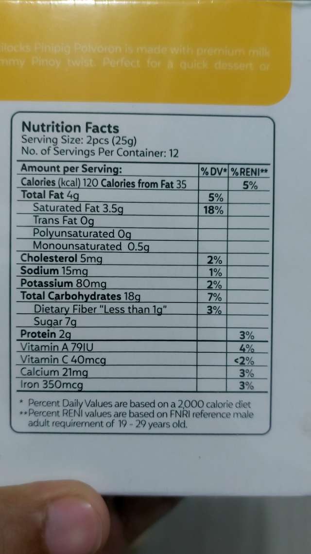 Nutrition label