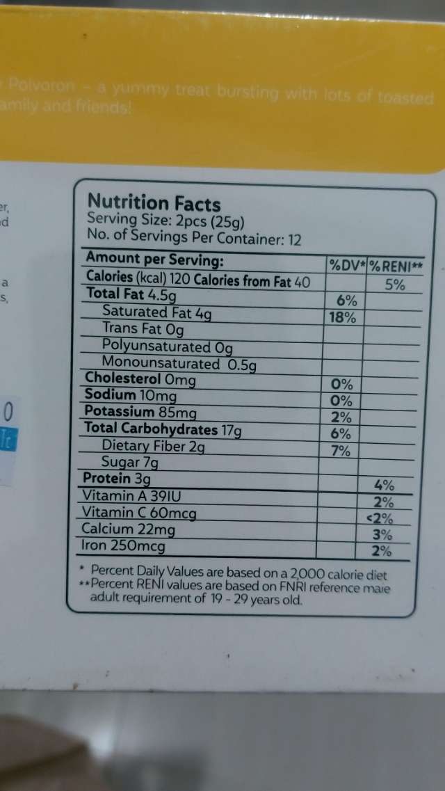 Nutrition label