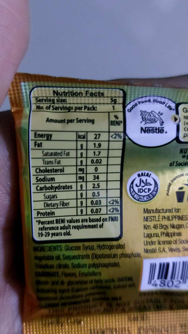 Nutrition label