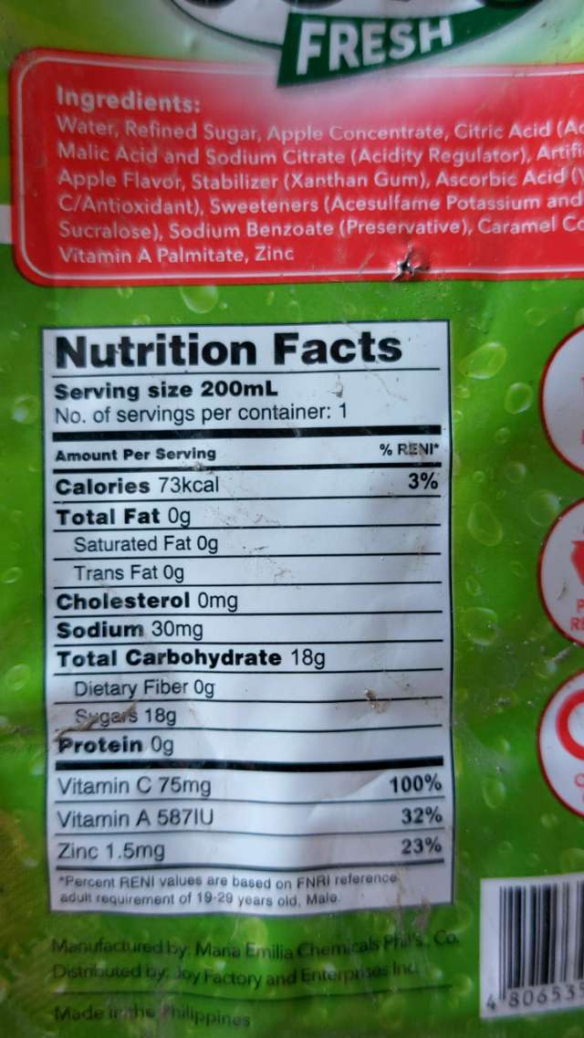 Nutrition label