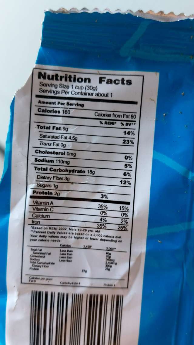 Nutrition label