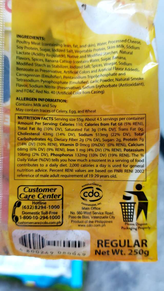 Nutrition label