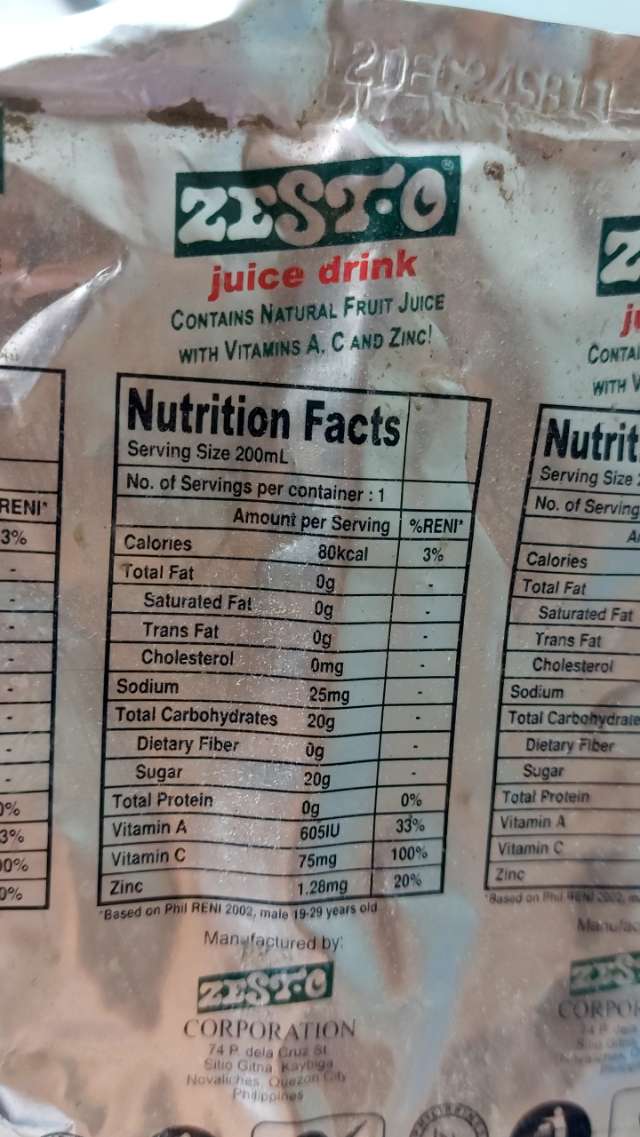 Nutrition label