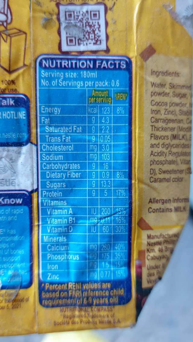 Nutrition label