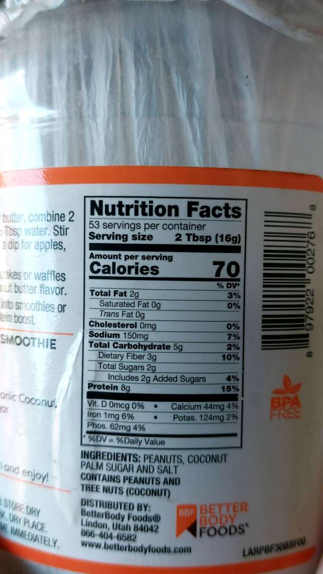 Nutrition label