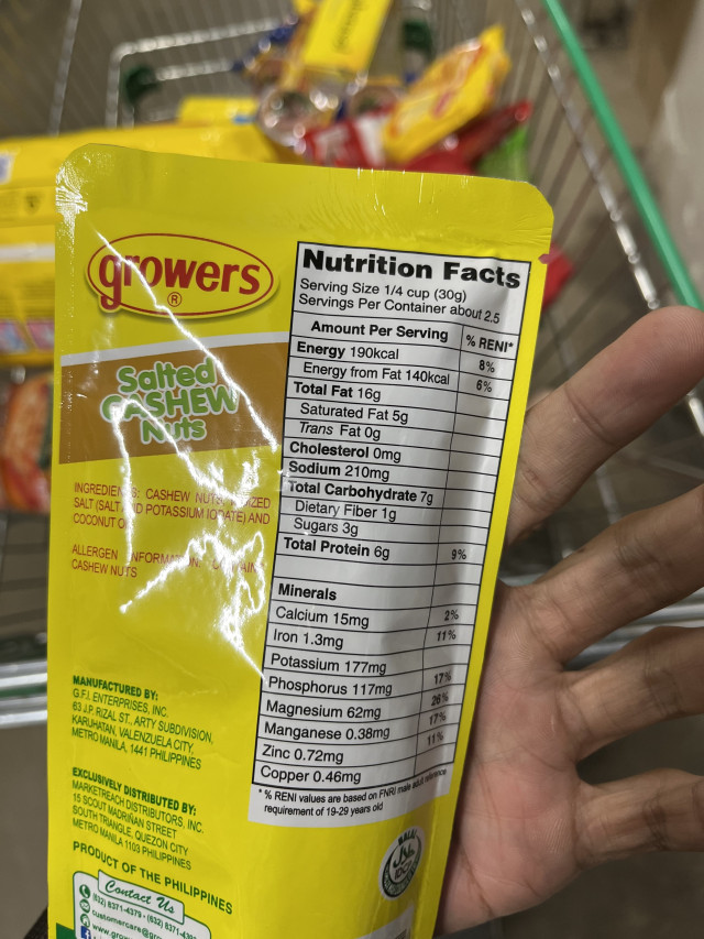 Nutrition label
