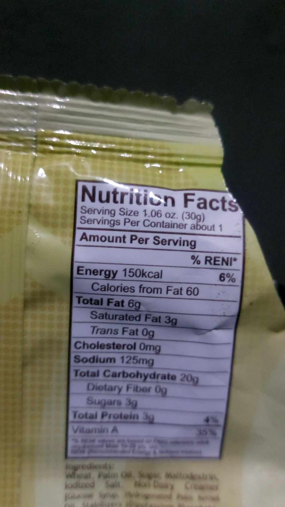 Nutrition label