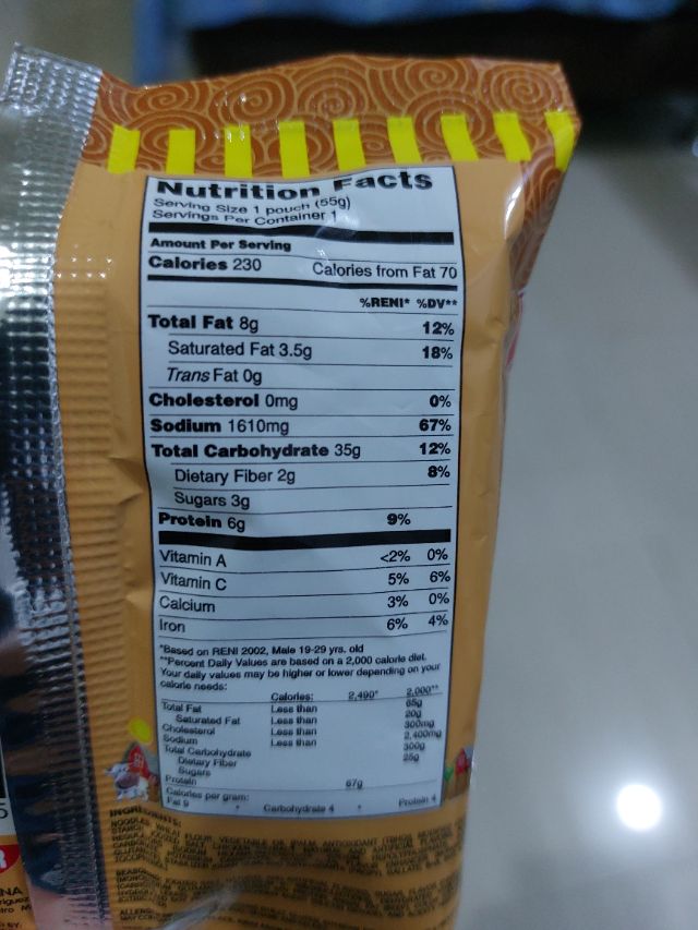 Nutrition label
