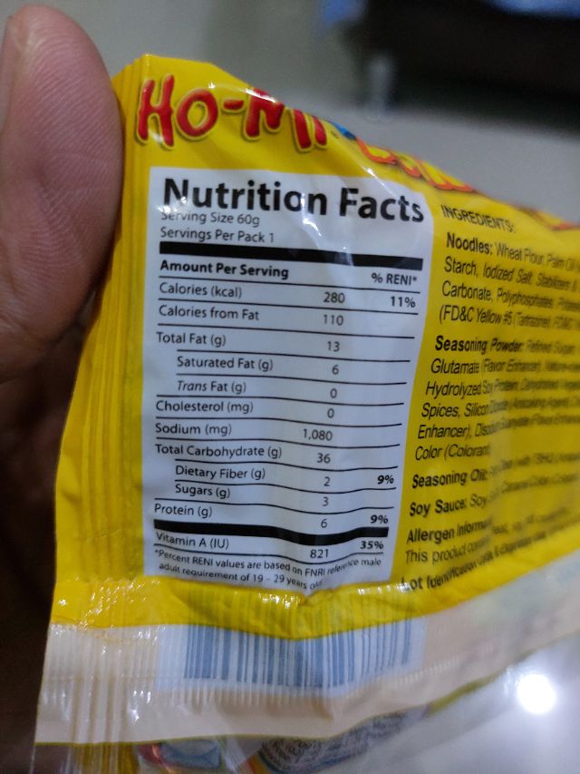 Nutrition label