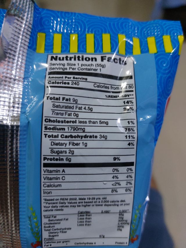 Nutrition label