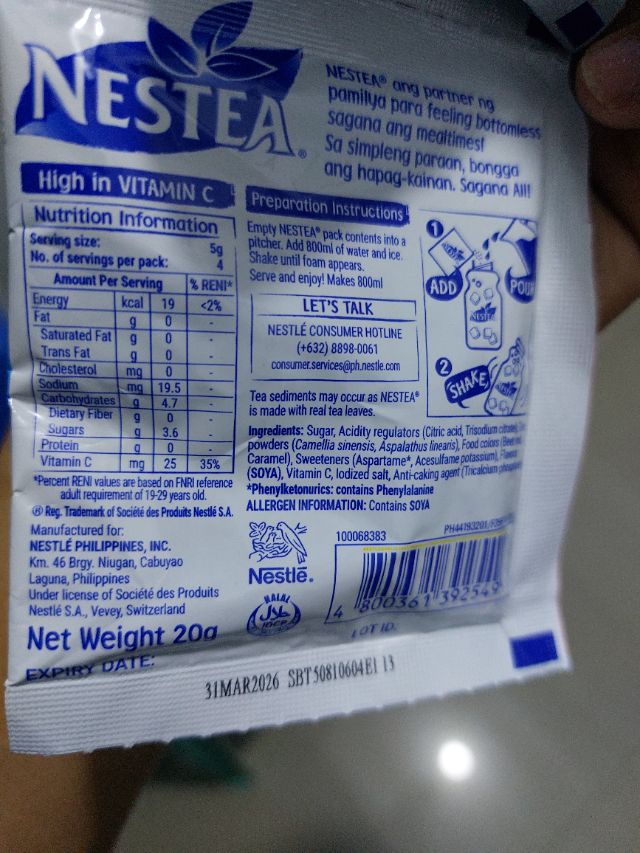 Nutrition label