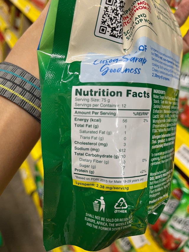 Nutrition label
