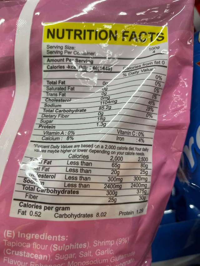 Nutrition label