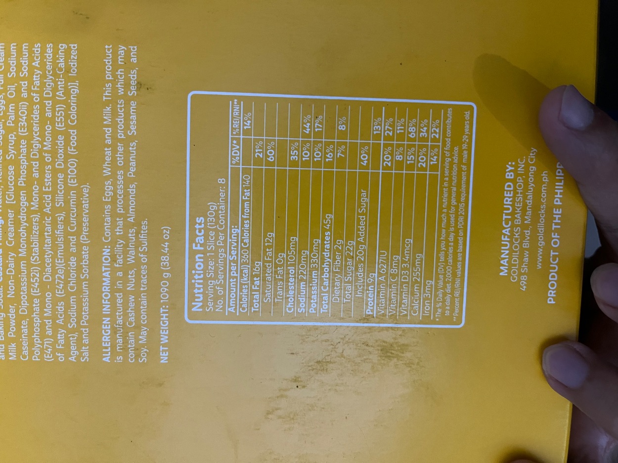 Nutrition label