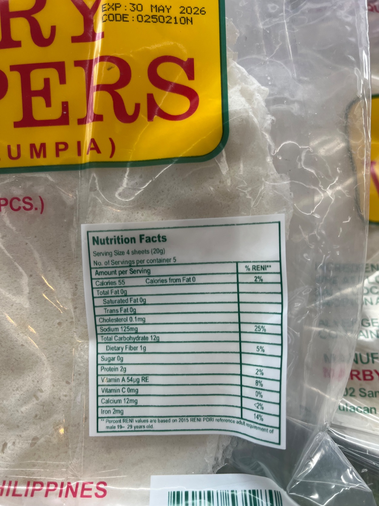Nutrition label