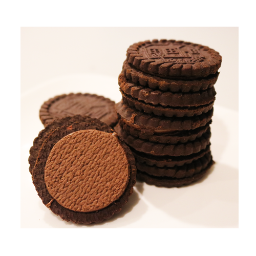 Cookies, sandwich type, choc-filled