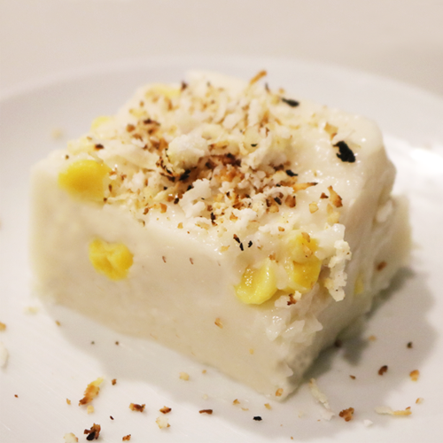 Corn pudding, maja, yellow w/ grtd coconut topping
