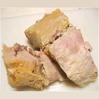 Pork back, seasoned, roasted, skin and visible fat removed