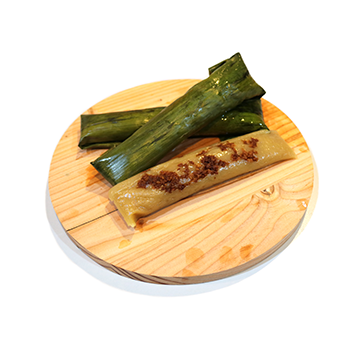 Rice prep (glutinous), suman, w/ grtd coconut topping