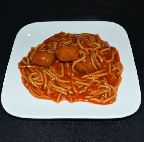 Spaghetti, meat balls & tomato sce, cnd